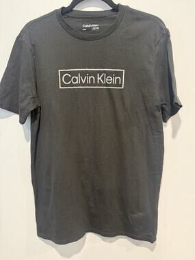 Calvin Klein Mens Black Logo T-shirt Top Metallic Cotton Short Sleeve Size Small